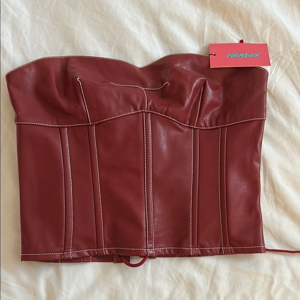 Edikted Red Leather Corset Top
